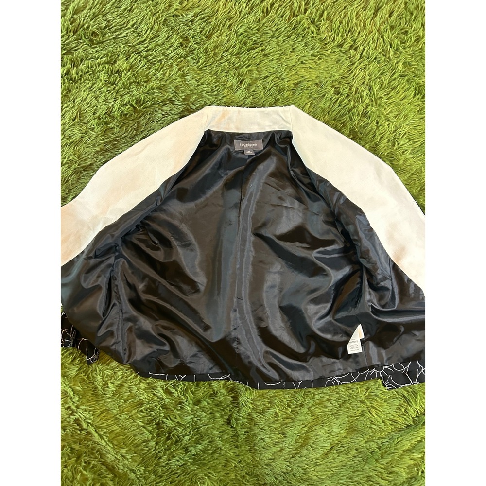 Liz Claiborne‎ Blazer Women 8P Black  Suit Jacket Pad Petite Floral Linen Blend - Picture 11 of 11